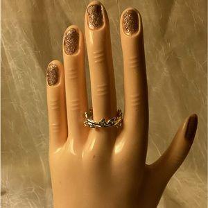 Leaf vine ring silver colored with white jewels Sz 9- Never worn like new